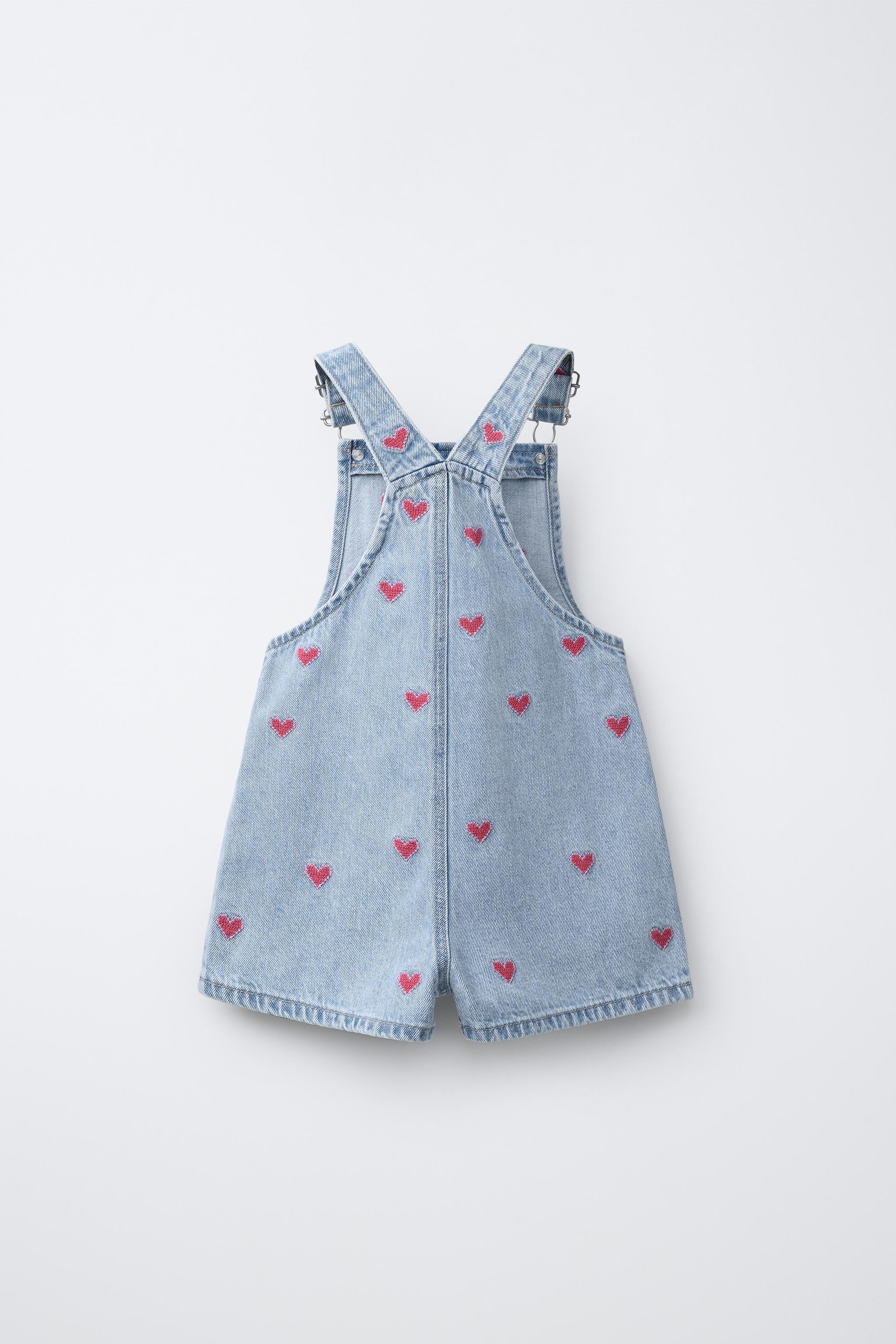 HEART EMBROIDERED DENIM OVERALLS